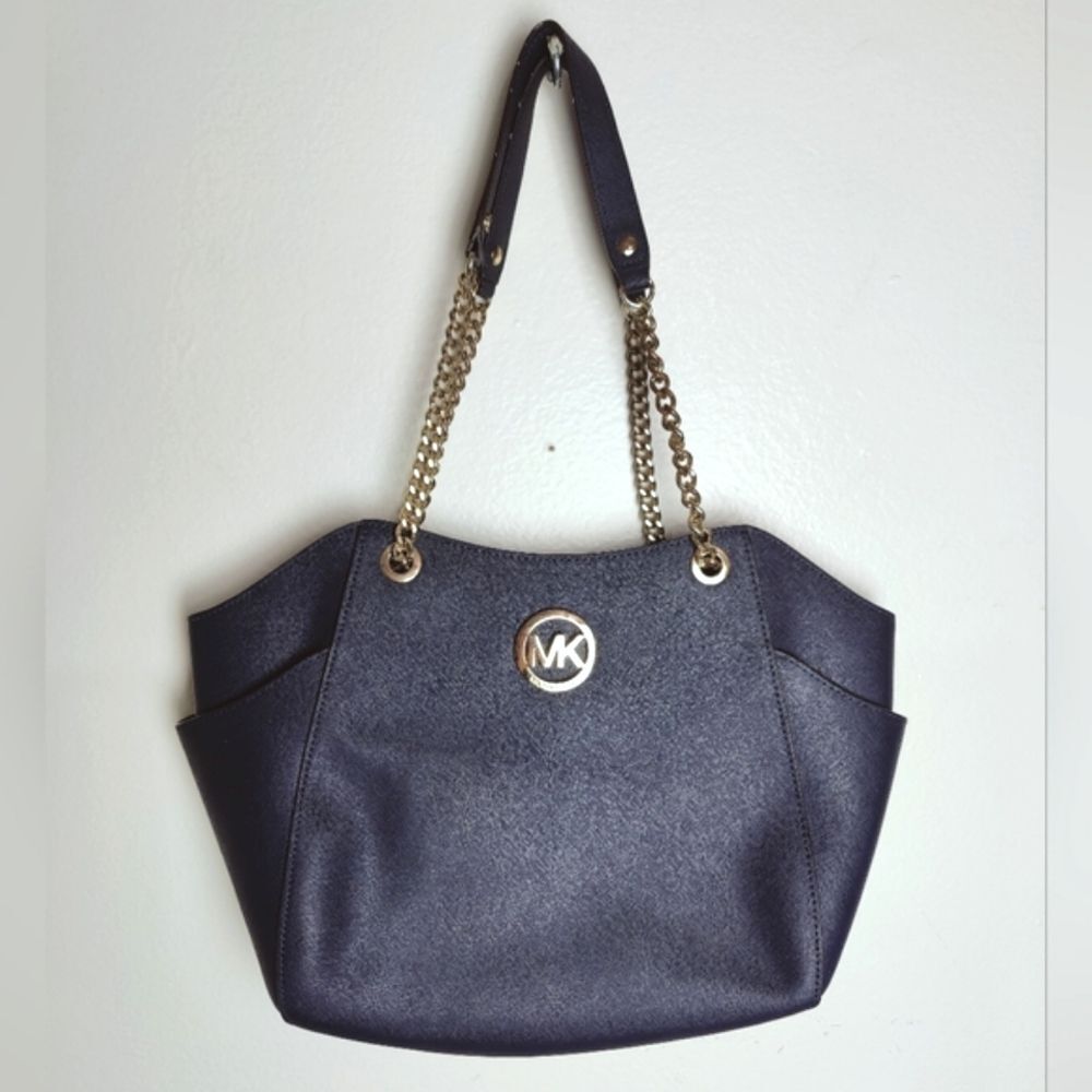 MICHAEL Michael Kors Navy Saffiano Leather Jet Set Shoulder Bag w Chain, OS